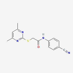 molecular formula C15H14N4OS B4436995 N-(4-cyanophenyl)-2-[(4,6-dimethyl-2-pyrimidinyl)thio]acetamide 