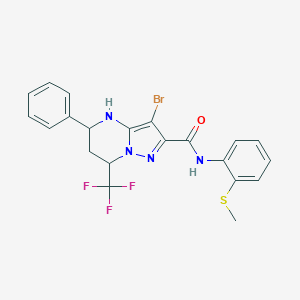 molecular formula C21H18BrF3N4OS B443700 3-bromo-N-[2-(methylsulfanyl)phenyl]-5-phenyl-7-(trifluoromethyl)-4,5,6,7-tetrahydropyrazolo[1,5-a]pyrimidine-2-carboxamide 