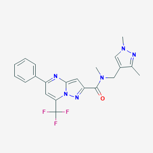 molecular formula C21H19F3N6O B443702 N-[(1,3-dimethyl-1H-pyrazol-4-yl)methyl]-N-methyl-5-phenyl-7-(trifluoromethyl)pyrazolo[1,5-a]pyrimidine-2-carboxamide 