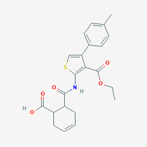 molecular formula C22H23NO5S B443703 6-({[3-(Ethoxycarbonyl)-4-(4-methylphenyl)-2-thienyl]amino}carbonyl)-3-cyclohexene-1-carboxylic acid 