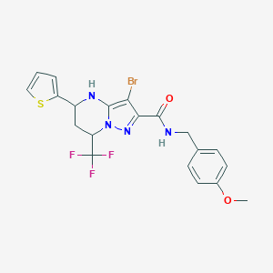 molecular formula C20H18BrF3N4O2S B443705 3-bromo-N-(4-methoxybenzyl)-5-(thiophen-2-yl)-7-(trifluoromethyl)-4,5,6,7-tetrahydropyrazolo[1,5-a]pyrimidine-2-carboxamide 