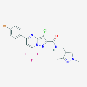 molecular formula C20H15BrClF3N6O B443708 5-(4-bromophenyl)-3-chloro-N-[(1,3-dimethyl-1H-pyrazol-4-yl)methyl]-7-(trifluoromethyl)pyrazolo[1,5-a]pyrimidine-2-carboxamide 