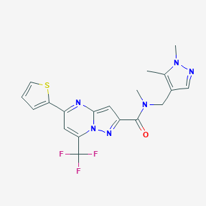 molecular formula C19H17F3N6OS B443711 N-[(1,5-dimethyl-1H-pyrazol-4-yl)methyl]-N-methyl-5-(2-thienyl)-7-(trifluoromethyl)pyrazolo[1,5-a]pyrimidine-2-carboxamide 