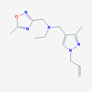 molecular formula C14H21N5O B4437145 N-[(1-allyl-3-methyl-1H-pyrazol-4-yl)methyl]-N-[(5-methyl-1,2,4-oxadiazol-3-yl)methyl]ethanamine 