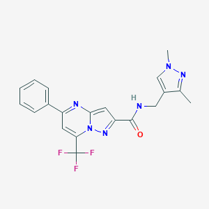 molecular formula C20H17F3N6O B443715 N-[(1,3-dimethyl-1H-pyrazol-4-yl)methyl]-5-phenyl-7-(trifluoromethyl)pyrazolo[1,5-a]pyrimidine-2-carboxamide 