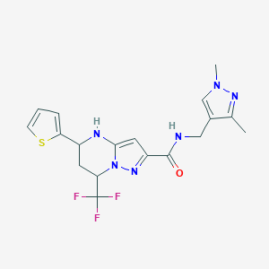 molecular formula C18H19F3N6OS B443716 5-Thiophen-2-yl-7-trifluoromethyl-4,5,6,7-tetrahydro-pyrazolo[1,5-a]pyrimidine-2-carboxylic acid (1,3-dimethyl-1H-pyrazol-4-ylmethyl)-amide 