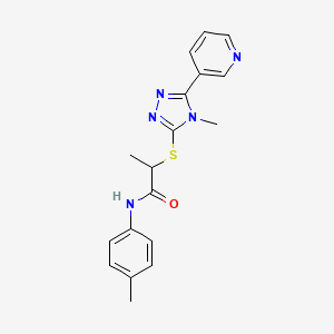 molecular formula C18H19N5OS B4437167 N-(4-methylphenyl)-2-{[4-methyl-5-(3-pyridinyl)-4H-1,2,4-triazol-3-yl]thio}propanamide 