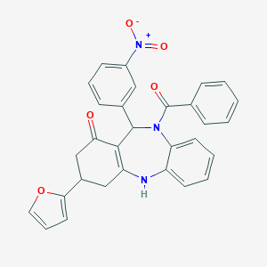 molecular formula C30H23N3O5 B443717 5-benzoyl-9-(2-furyl)-6-(3-nitrophenyl)-8,9,10,11-tetrahydro-6H-benzo[b][1,4]benzodiazepin-7-one 