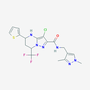 molecular formula C18H18ClF3N6OS B443718 3-chloro-N-[(1,3-dimethyl-1H-pyrazol-4-yl)methyl]-5-(2-thienyl)-7-(trifluoromethyl)-4,5,6,7-tetrahydropyrazolo[1,5-a]pyrimidine-2-carboxamide 