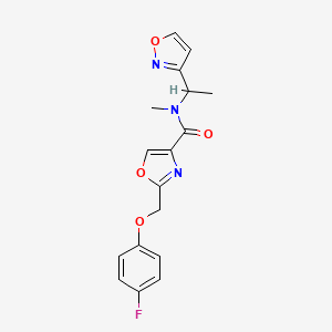 molecular formula C17H16FN3O4 B4437182 2-[(4-fluorophenoxy)methyl]-N-[1-(3-isoxazolyl)ethyl]-N-methyl-1,3-oxazole-4-carboxamide 
