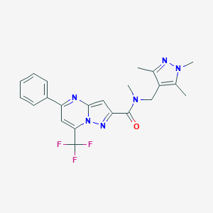 molecular formula C22H21F3N6O B443719 N-methyl-5-phenyl-7-(trifluoromethyl)-N-[(1,3,5-trimethyl-1H-pyrazol-4-yl)methyl]pyrazolo[1,5-a]pyrimidine-2-carboxamide 