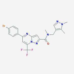 molecular formula C21H18BrF3N6O B443720 5-(4-bromophenyl)-N-[(1,5-dimethyl-1H-pyrazol-4-yl)methyl]-N-methyl-7-(trifluoromethyl)pyrazolo[1,5-a]pyrimidine-2-carboxamide 
