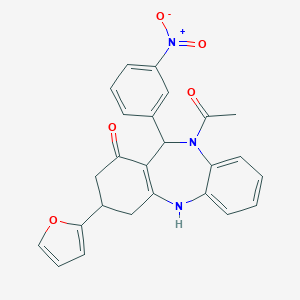molecular formula C25H21N3O5 B443721 10-acetyl-3-(2-furyl)-11-{3-nitrophenyl}-2,3,4,5,10,11-hexahydro-1H-dibenzo[b,e][1,4]diazepin-1-one 