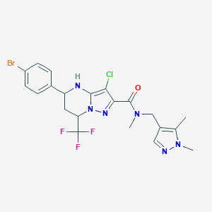 molecular formula C21H21BrClF3N6O B443723 5-(4-bromophenyl)-3-chloro-N-[(1,5-dimethyl-1H-pyrazol-4-yl)methyl]-N-methyl-7-(trifluoromethyl)-4,5,6,7-tetrahydropyrazolo[1,5-a]pyrimidine-2-carboxamide 