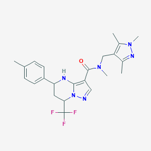 molecular formula C23H27F3N6O B443725 N-methyl-5-(4-methylphenyl)-7-(trifluoromethyl)-N-[(1,3,5-trimethyl-1H-pyrazol-4-yl)methyl]-4,5,6,7-tetrahydropyrazolo[1,5-a]pyrimidine-3-carboxamide 