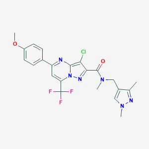 molecular formula C22H20ClF3N6O2 B443729 3-chloro-N-[(1,3-dimethyl-1H-pyrazol-4-yl)methyl]-5-(4-methoxyphenyl)-N-methyl-7-(trifluoromethyl)pyrazolo[1,5-a]pyrimidine-2-carboxamide 