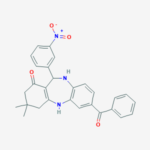 molecular formula C28H25N3O4 B443735 2-benzoyl-9,9-dimethyl-6-(3-nitrophenyl)-6,8,10,11-tetrahydro-5H-benzo[b][1,4]benzodiazepin-7-one 