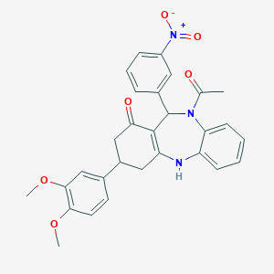 5-acetyl-9-(3,4-dimethoxyphenyl)-6-(3-nitrophenyl)-8,9,10,11-tetrahydro-6H-benzo[b][1,4]benzodiazepin-7-one