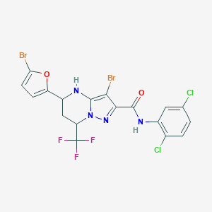 molecular formula C18H11Br2Cl2F3N4O2 B443743 3-bromo-5-(5-bromofuran-2-yl)-N-(2,5-dichlorophenyl)-7-(trifluoromethyl)-4,5,6,7-tetrahydropyrazolo[1,5-a]pyrimidine-2-carboxamide 