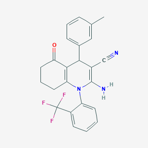 2-Amino-4-(3-methylphenyl)-5-oxo-1-[2-(trifluoromethyl)phenyl]-1,4,5,6,7,8-hexahydro-3-quinolinecarbonitrile