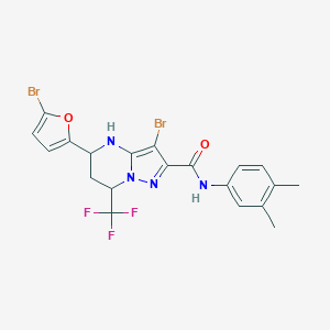 molecular formula C20H17Br2F3N4O2 B443748 3-bromo-5-(5-bromo-2-furyl)-N-(3,4-dimethylphenyl)-7-(trifluoromethyl)-4,5,6,7-tetrahydropyrazolo[1,5-a]pyrimidine-2-carboxamide 