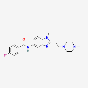 molecular formula C22H26FN5O B4437517 4-fluoro-N-{1-methyl-2-[2-(4-methyl-1-piperazinyl)ethyl]-1H-benzimidazol-5-yl}benzamide 