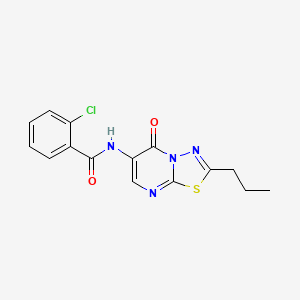 molecular formula C15H13ClN4O2S B4437531 2-chloro-N-(5-oxo-2-propyl-5H-[1,3,4]thiadiazolo[3,2-a]pyrimidin-6-yl)benzamide 