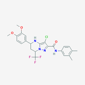 molecular formula C24H24ClF3N4O3 B443755 3-chloro-5-(3,4-dimethoxyphenyl)-N-(3,4-dimethylphenyl)-7-(trifluoromethyl)-4,5,6,7-tetrahydropyrazolo[1,5-a]pyrimidine-2-carboxamide 