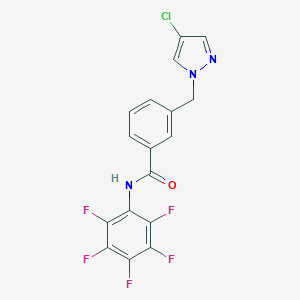 molecular formula C17H9ClF5N3O B443758 3-[(4-chloro-1H-pyrazol-1-yl)methyl]-N-(pentafluorophenyl)benzamide 