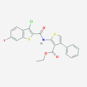 molecular formula C22H15ClFNO3S2 B443759 Ethyl 2-{[(3-chloro-6-fluoro-1-benzothien-2-yl)carbonyl]amino}-4-phenyl-3-thiophenecarboxylate 