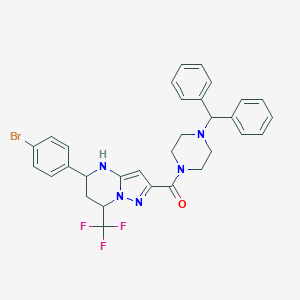 molecular formula C31H29BrF3N5O B443764 2-[(4-Benzhydryl-1-piperazinyl)carbonyl]-5-(4-bromophenyl)-7-(trifluoromethyl)-4,5,6,7-tetrahydropyrazolo[1,5-a]pyrimidine 