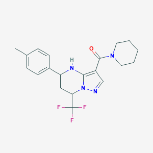molecular formula C20H23F3N4O B443770 5-(4-Methylphenyl)-3-(1-piperidinylcarbonyl)-7-(trifluoromethyl)-4,5,6,7-tetrahydropyrazolo[1,5-a]pyrimidine 