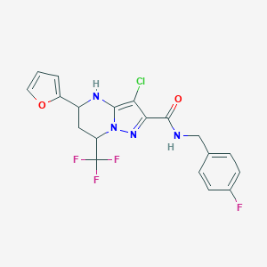 molecular formula C19H15ClF4N4O2 B443776 3-chloro-N-(4-fluorobenzyl)-5-(2-furyl)-7-(trifluoromethyl)-4,5,6,7-tetrahydropyrazolo[1,5-a]pyrimidine-2-carboxamide 