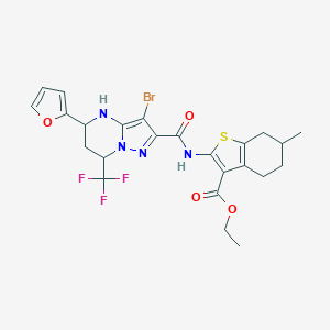molecular formula C24H24BrF3N4O4S B443779 Ethyl 2-({[3-bromo-5-(2-furyl)-7-(trifluoromethyl)-4,5,6,7-tetrahydropyrazolo[1,5-a]pyrimidin-2-yl]carbonyl}amino)-6-methyl-4,5,6,7-tetrahydro-1-benzothiophene-3-carboxylate 
