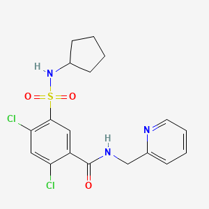 molecular formula C18H19Cl2N3O3S B4437825 2,4-dichloro-5-[(cyclopentylamino)sulfonyl]-N-(2-pyridinylmethyl)benzamide 