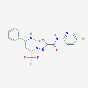 molecular formula C19H15BrF3N5O B443785 N-(5-bromo-2-pyridinyl)-5-phenyl-7-(trifluoromethyl)-4,5,6,7-tetrahydropyrazolo[1,5-a]pyrimidine-2-carboxamide 
