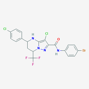 molecular formula C20H14BrCl2F3N4O B443790 N-(4-bromophenyl)-3-chloro-5-(4-chlorophenyl)-7-(trifluoromethyl)-4,5,6,7-tetrahydropyrazolo[1,5-a]pyrimidine-2-carboxamide 