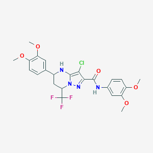molecular formula C24H24ClF3N4O5 B443792 3-chloro-N,5-bis(3,4-dimethoxyphenyl)-7-(trifluoromethyl)-4,5,6,7-tetrahydropyrazolo[1,5-a]pyrimidine-2-carboxamide 