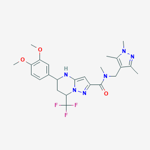 molecular formula C24H29F3N6O3 B443795 5-(3,4-dimethoxyphenyl)-N-methyl-7-(trifluoromethyl)-N-[(1,3,5-trimethyl-1H-pyrazol-4-yl)methyl]-4,5,6,7-tetrahydropyrazolo[1,5-a]pyrimidine-2-carboxamide 