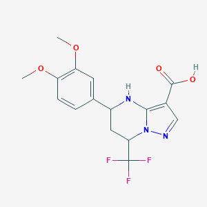 molecular formula C16H16F3N3O4 B443796 5-(3,4-Dimethoxyphenyl)-7-(trifluoromethyl)-4,5,6,7-tetrahydropyrazolo[1,5-a]pyrimidine-3-carboxylic acid 