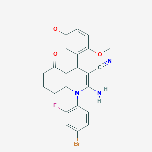 molecular formula C24H21BrFN3O3 B443807 2-Amino-1-(4-bromo-2-fluorophenyl)-4-(2,5-dimethoxyphenyl)-5-oxo-1,4,5,6,7,8-hexahydro-3-quinolinecarbonitrile 