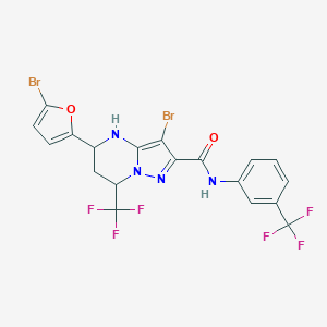 molecular formula C19H12Br2F6N4O2 B443809 3-bromo-5-(5-bromo-2-furyl)-7-(trifluoromethyl)-N-[3-(trifluoromethyl)phenyl]-4,5,6,7-tetrahydropyrazolo[1,5-a]pyrimidine-2-carboxamide 
