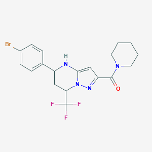 molecular formula C19H20BrF3N4O B443812 5-(4-Bromophenyl)-2-(1-piperidinylcarbonyl)-7-(trifluoromethyl)-4,5,6,7-tetrahydropyrazolo[1,5-a]pyrimidine 