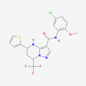 molecular formula C19H16ClF3N4O2S B443813 N-(5-chloro-2-methoxyphenyl)-5-(2-thienyl)-7-(trifluoromethyl)-4,5,6,7-tetrahydropyrazolo[1,5-a]pyrimidine-3-carboxamide 