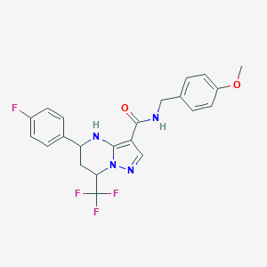 molecular formula C22H20F4N4O2 B443829 5-(4-fluorophenyl)-N-(4-methoxybenzyl)-7-(trifluoromethyl)-4,5,6,7-tetrahydropyrazolo[1,5-a]pyrimidine-3-carboxamide 