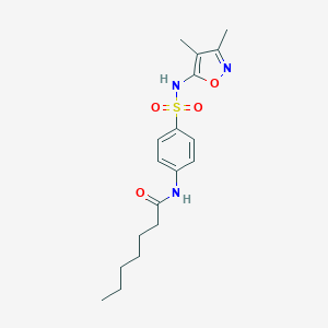 molecular formula C18H25N3O4S B443830 N-(4-{[(3,4-dimethyl-5-isoxazolyl)amino]sulfonyl}phenyl)heptanamide 