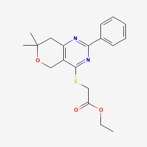 ethyl [(7,7-dimethyl-2-phenyl-7,8-dihydro-5H-pyrano[4,3-d]pyrimidin-4-yl)thio]acetate
