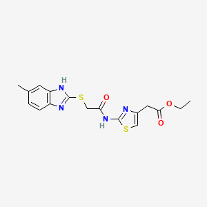 molecular formula C17H18N4O3S2 B4438381 ethyl [2-({[(6-methyl-1H-benzimidazol-2-yl)thio]acetyl}amino)-1,3-thiazol-4-yl]acetate 