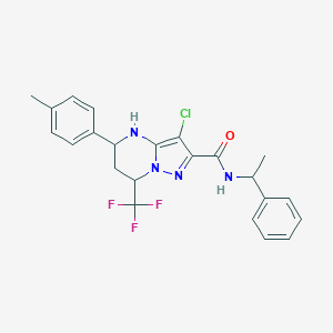 molecular formula C23H22ClF3N4O B443840 3-chloro-5-(4-methylphenyl)-N-(1-phenylethyl)-7-(trifluoromethyl)-4,5,6,7-tetrahydropyrazolo[1,5-a]pyrimidine-2-carboxamide 