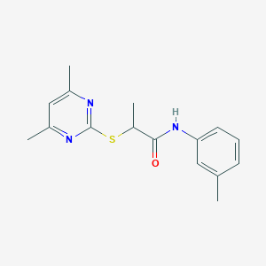 molecular formula C16H19N3OS B4438408 2-[(4,6-dimethyl-2-pyrimidinyl)thio]-N-(3-methylphenyl)propanamide 
